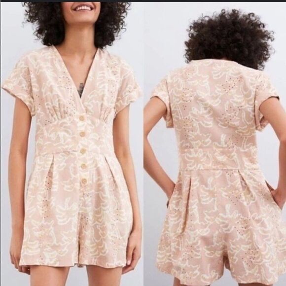 Zara Pink Eyelet Button Front Romper - Picture 1 of 8